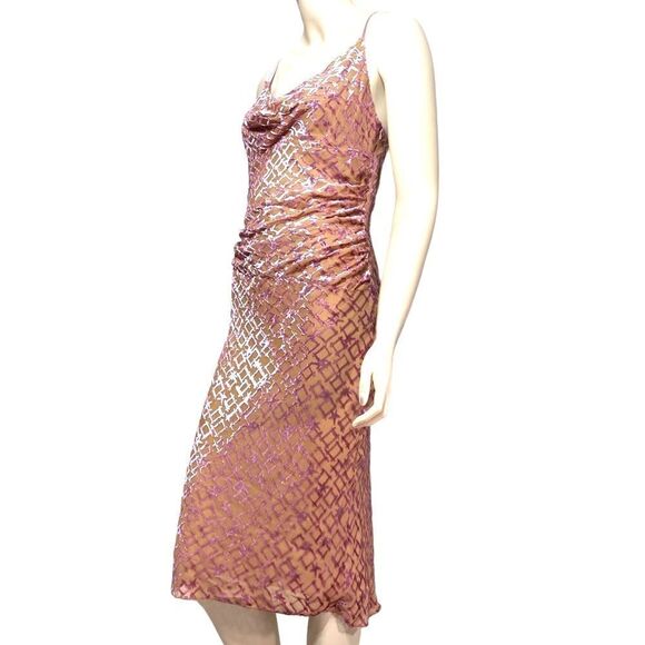 Catherine Malandrino Pink Silk Backless Cowl Neck Elegant Gown Midi Dress - Picture 5 of 5